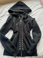 Rivet Zipper Slim Gothic Hoodie