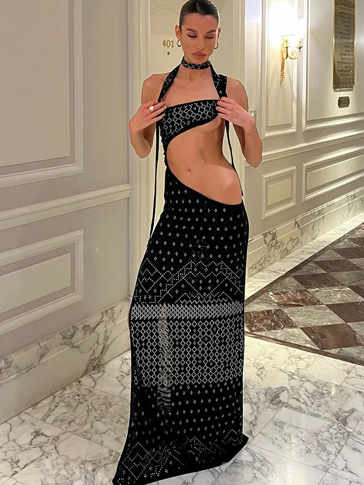 Drop Print Halter Backless Party Dress Main image