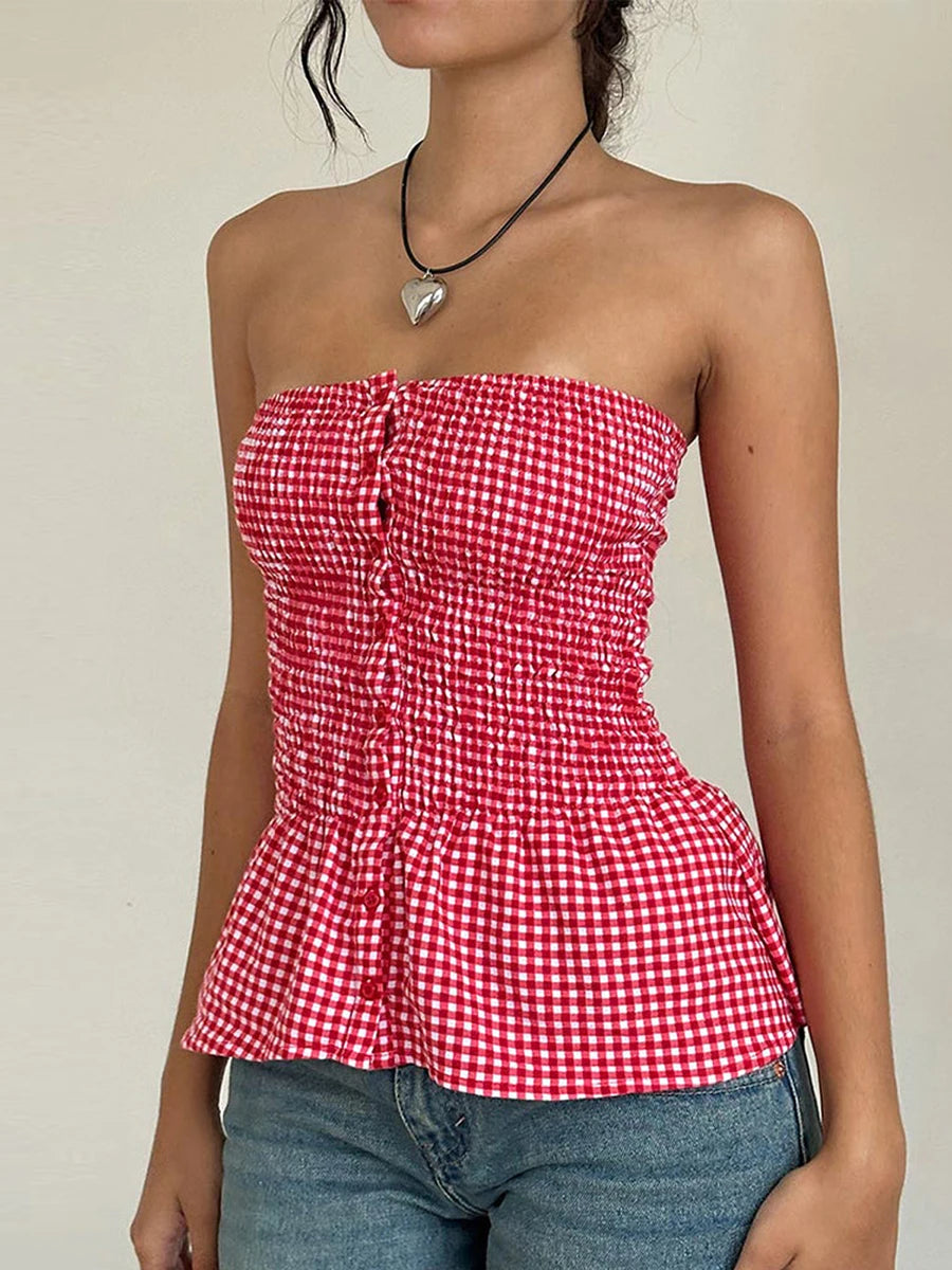 Red Gingham Ruffle Hem Strapless Main image