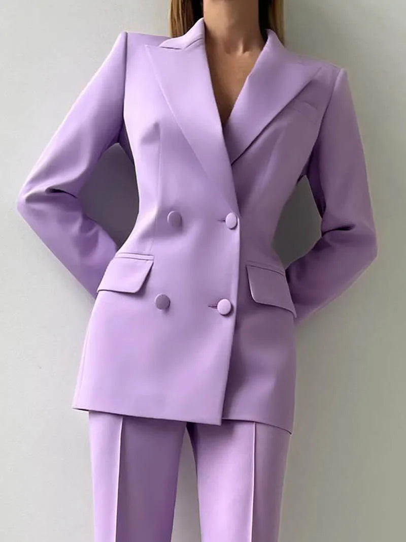Purple Double Breasted Pant Suit Main image