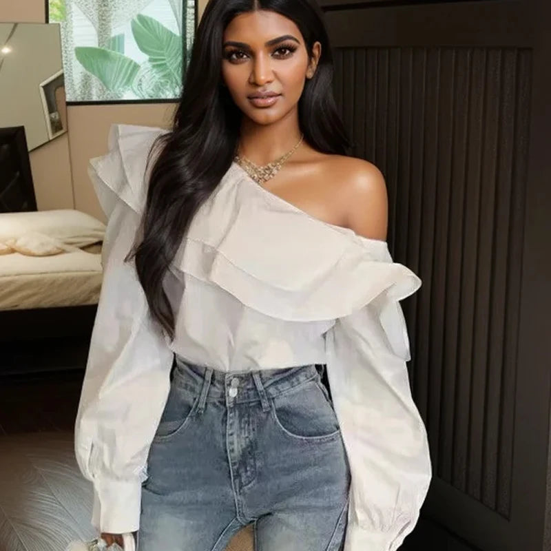 Vintage Off-Shoulder Ruffled White Blouse Secondary image