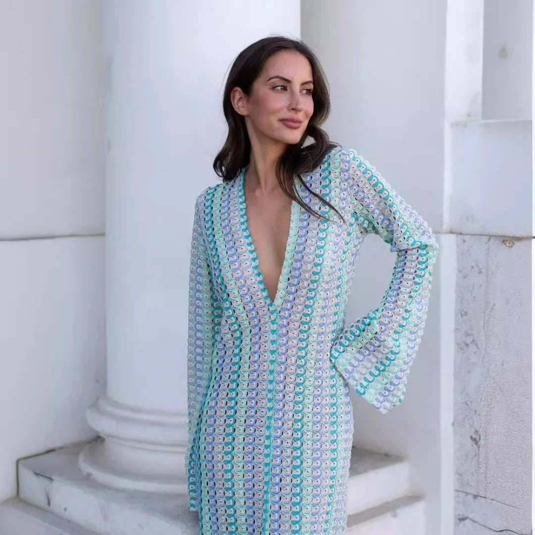 Crochet Stripe Flare Sleeve Maxi Dress Main image