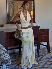 Halter Flower Print Maxi Knit Set