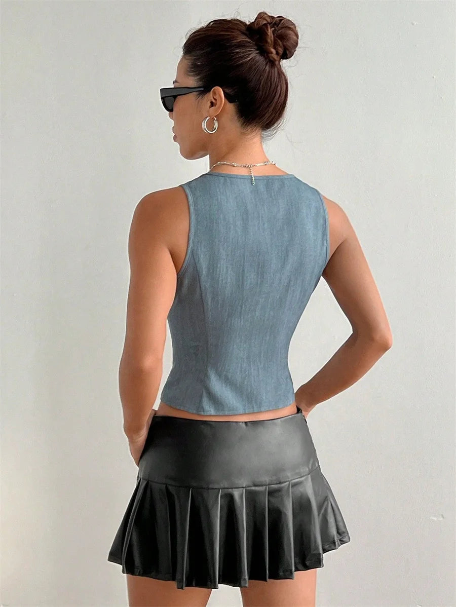 Solid Lace-up V-neck Blouse Secondary image