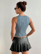 Solid Lace-up V-neck Blouse