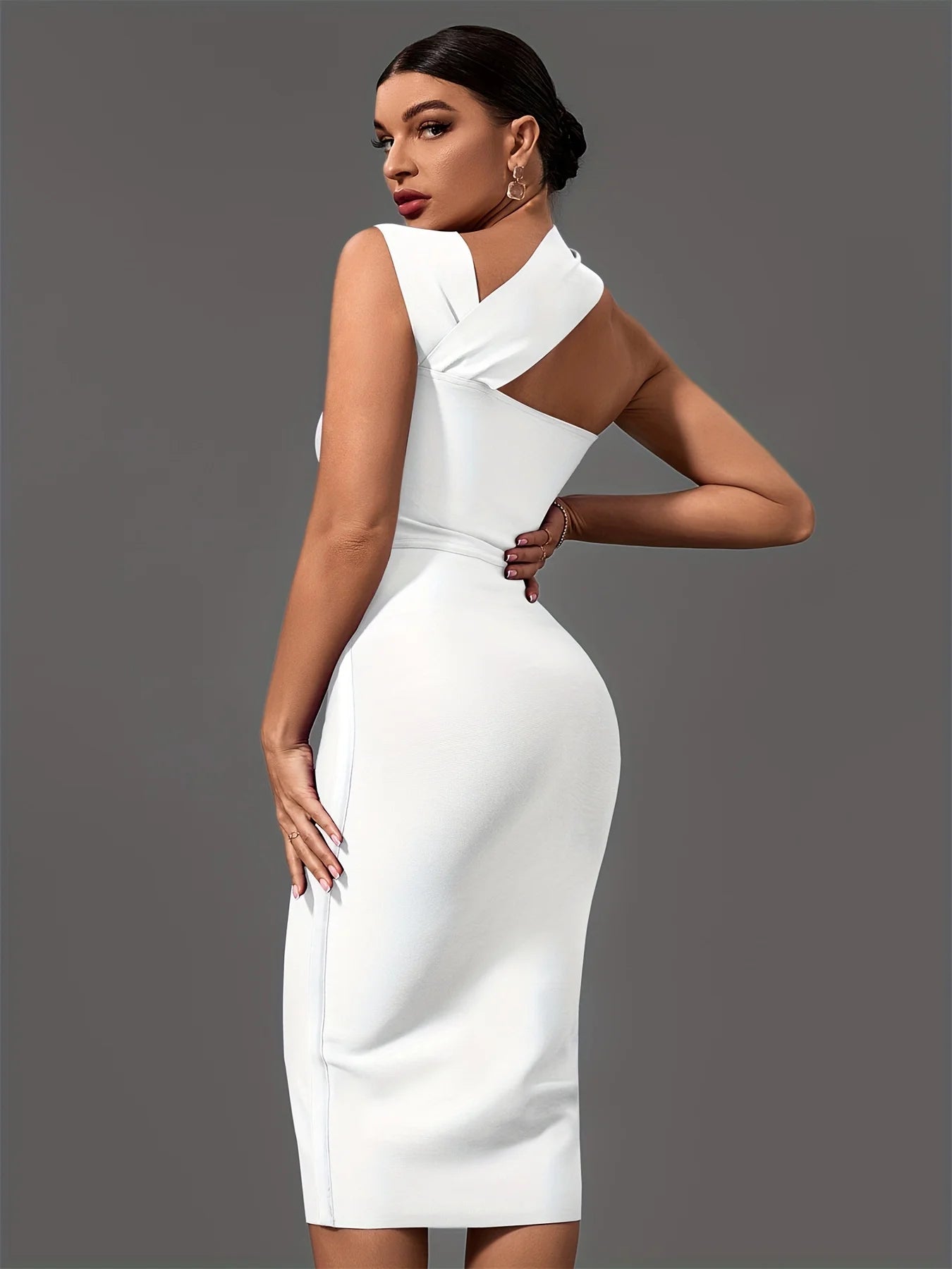 White Bandage Halter Cut Out Party Work Dress Secondary image