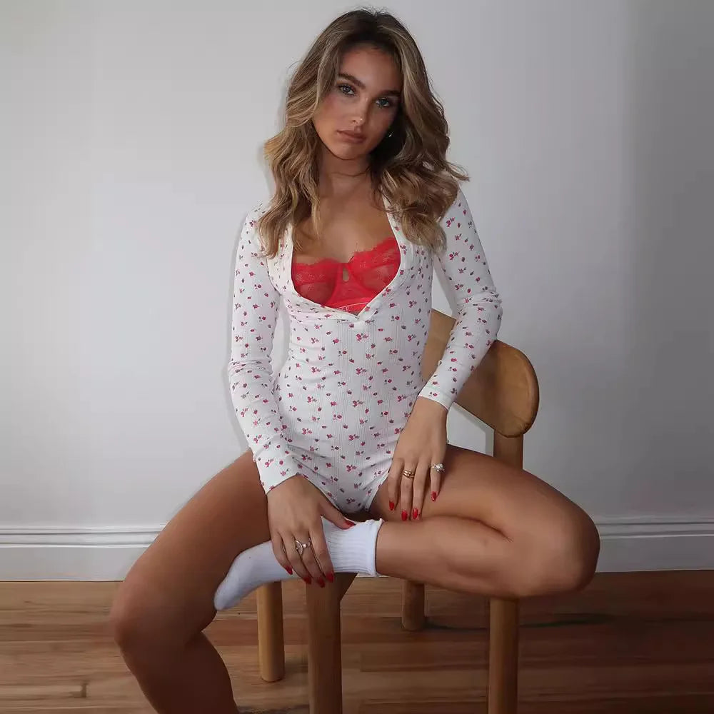 Floral Print V-neck Stretch Romper Main image