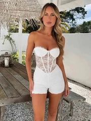 White Lace Ruffle Hollow Out Romper