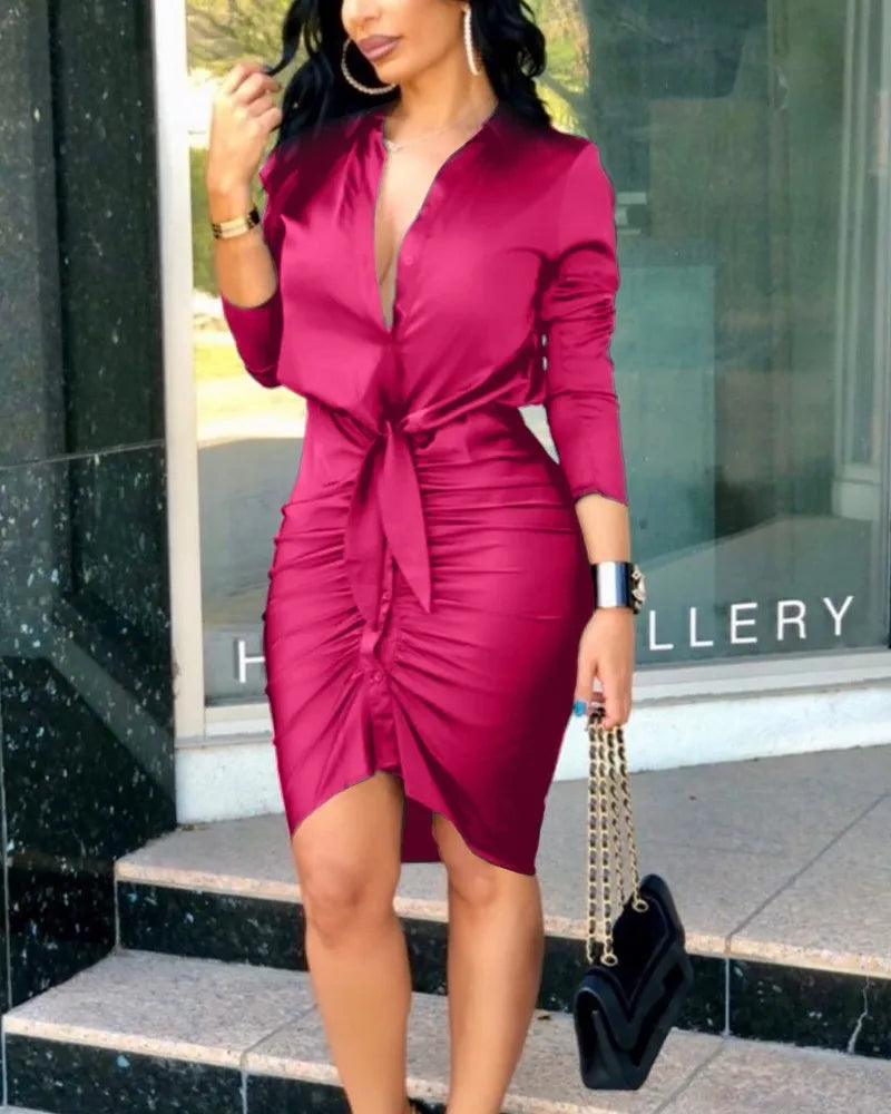 Deep V Neck Long Sleeve Bodycon Work Dress Secondary image