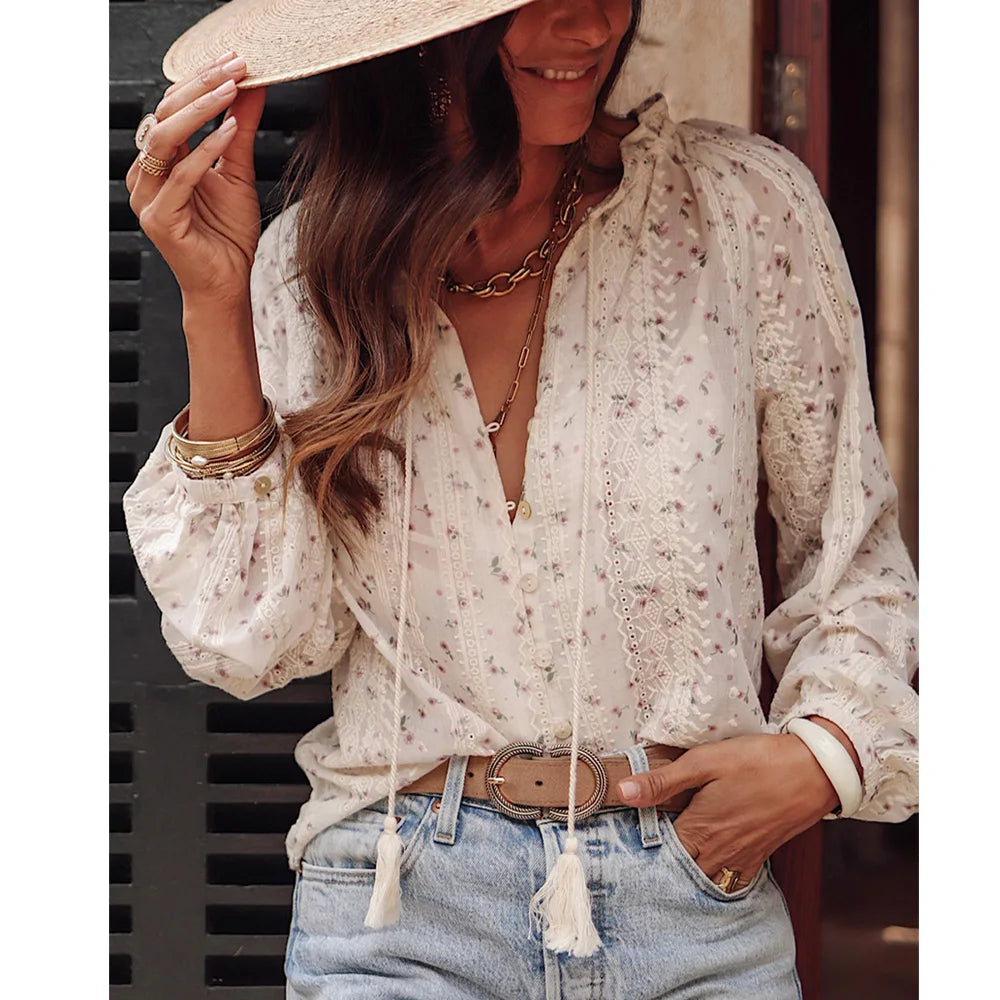 Boho Floral Printed Tassel Blouse Secondary image
