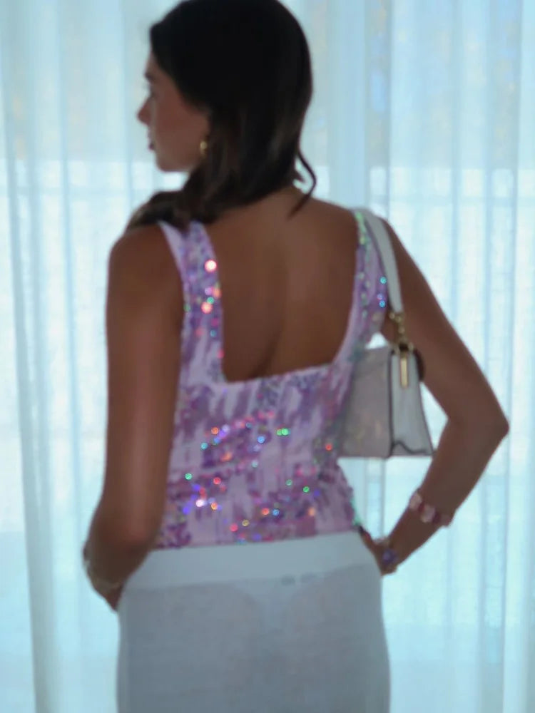Beyprern Sequin Slim Deep V Cami Top Secondary image