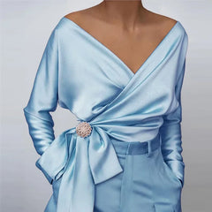 Long-sleeved Slash Neck Off Shoulder Blouse
