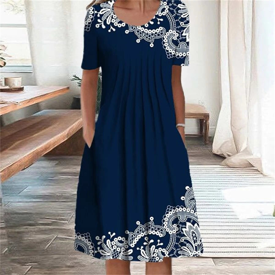 Elegant Temperament Short Sleeves Loose Weekend Holiday Midi Dresses