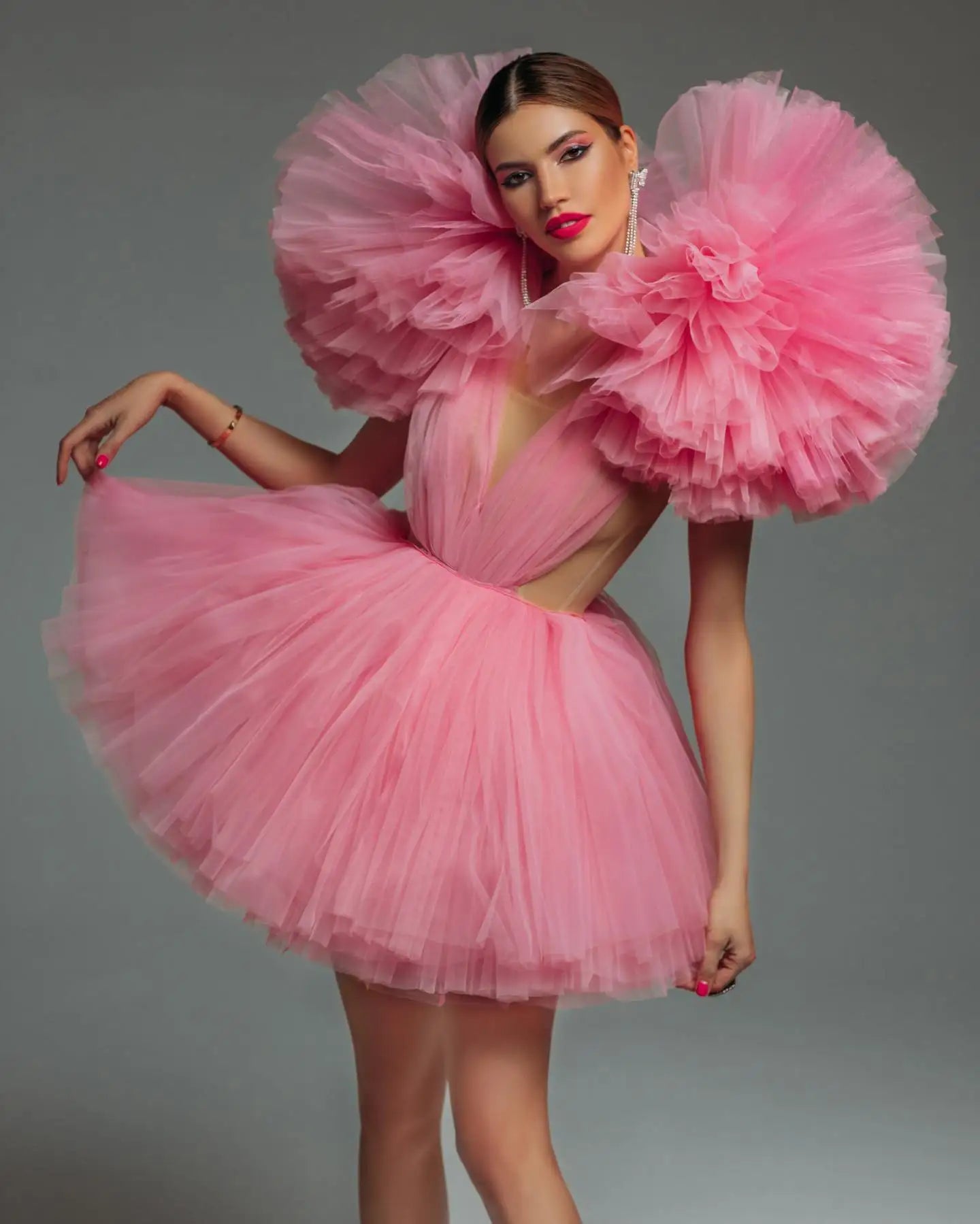 Pink Tulle Ruffled A-Line Party Dress Secondary image