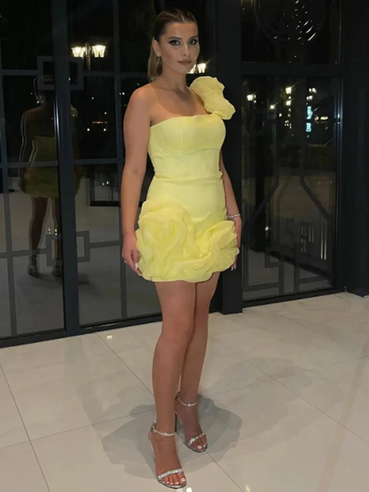 Yellow Satin Slim Fit Mini Party Dress Secondary image
