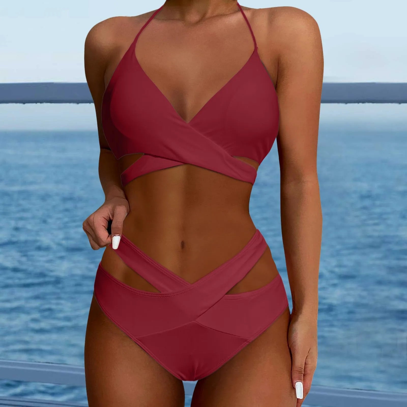Hollow Out Backless Padded Two Piece Swim Sets Secondary image