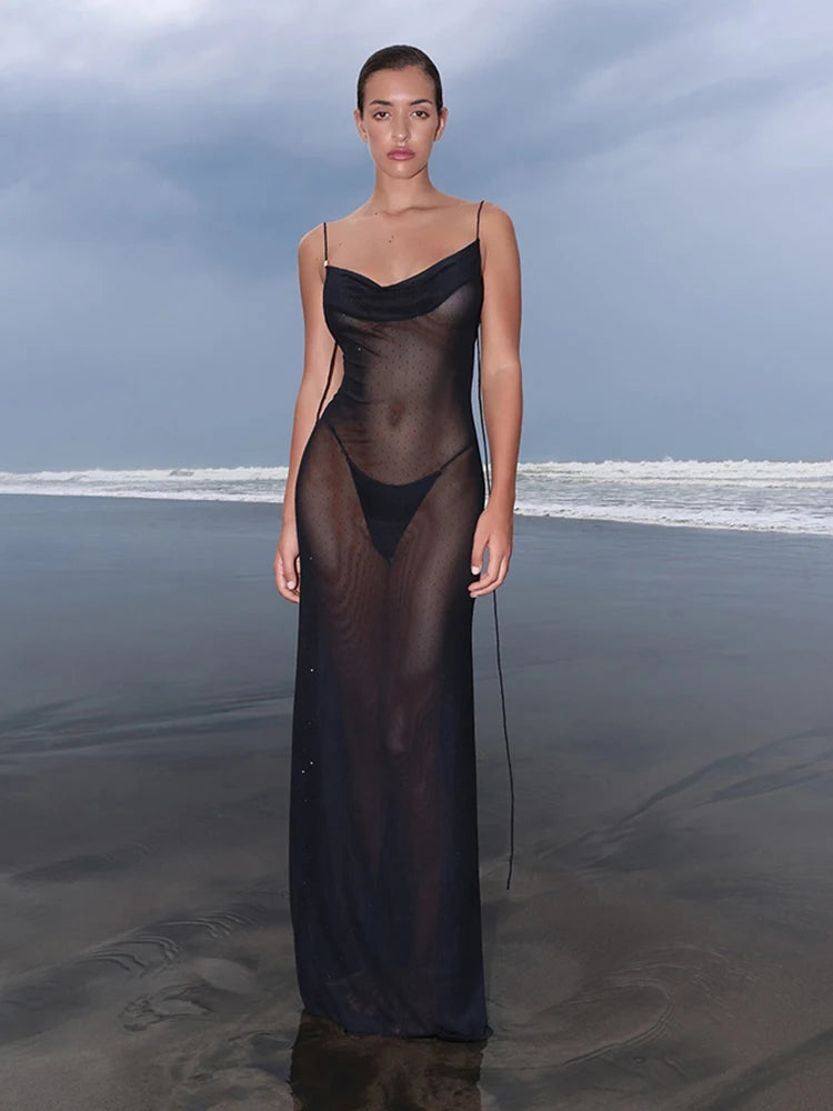 Sheer Mesh Swing Neck Midi Dress Main image
