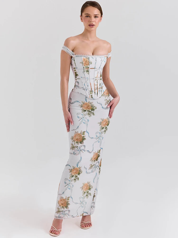 Off Shoulder Vintage Bodycon Floral Dress Main image