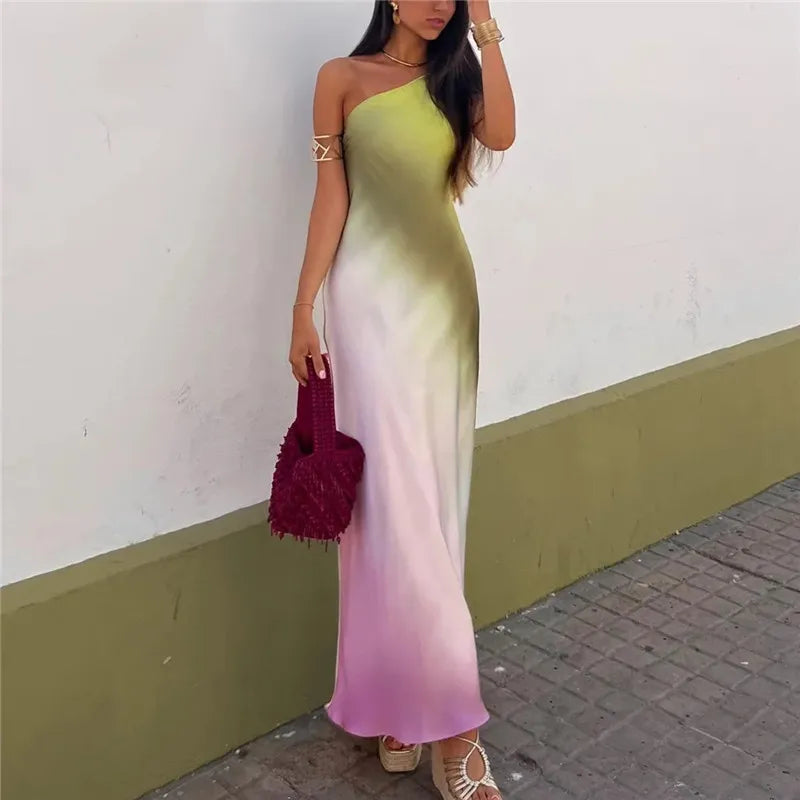 Tie Dye Satin Asymmetrical Midi Summer Dress Secondary image