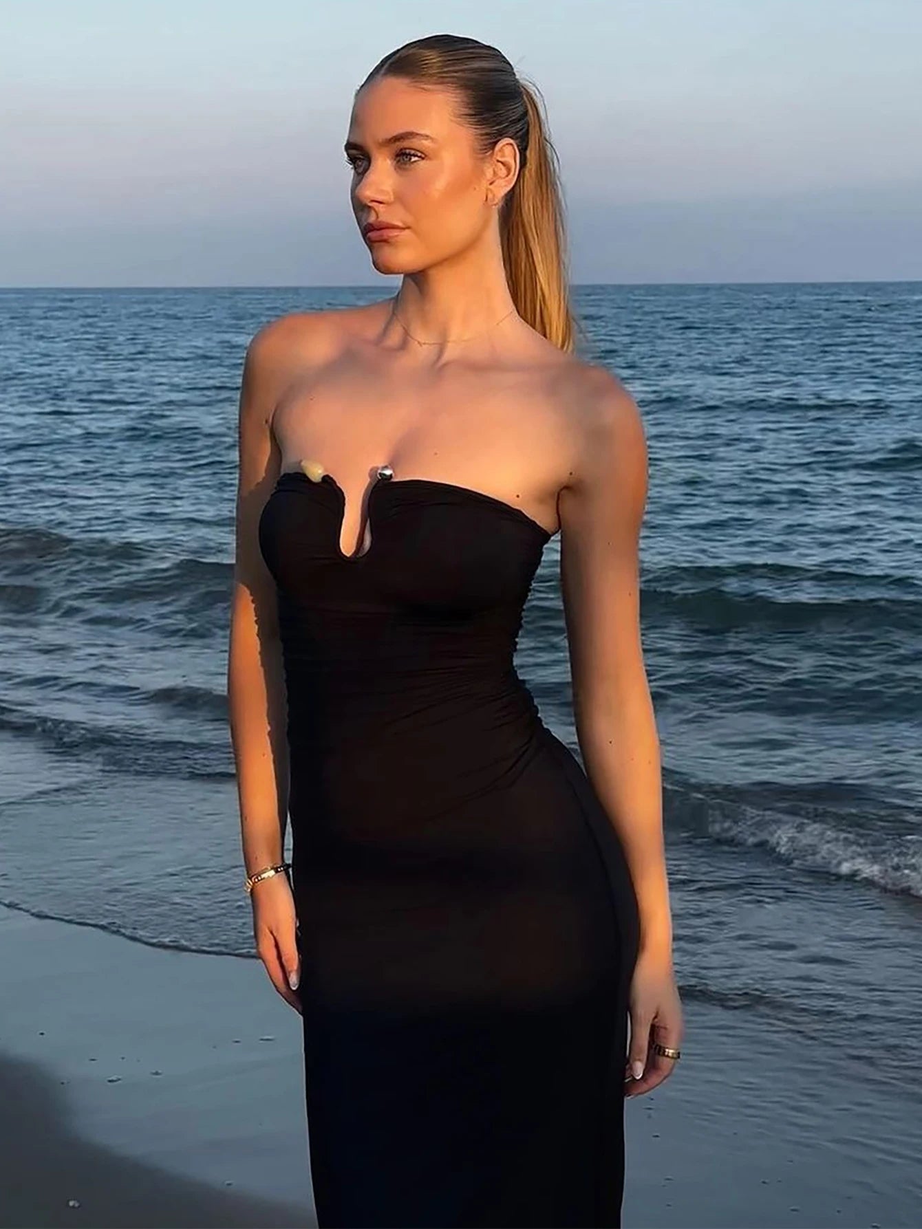 Strapless Ruched Patchwork Maxi Dress Secondary image