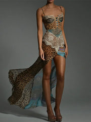 Leopard Mesh Patchwork Maxi Dress