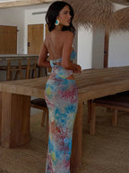 Diagonal Strap Waistless Floral Dress