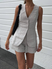 V-Neck Vest Loose Shorts Suit