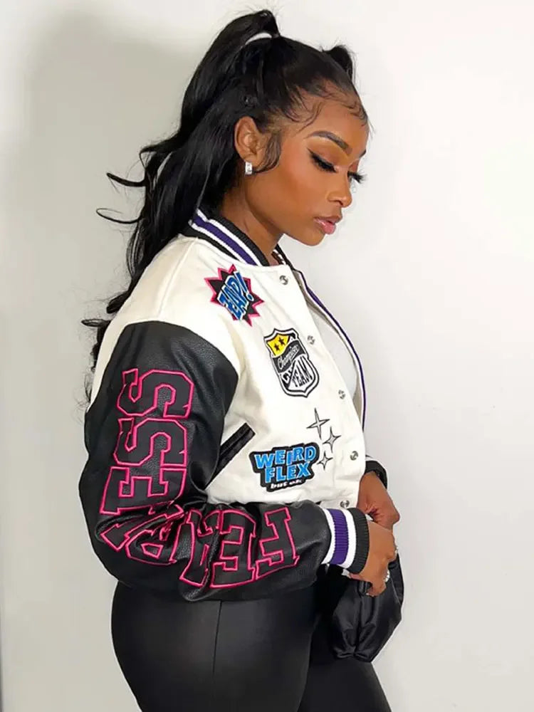 Colorblock Cropped Baseball Jacket Main image