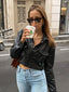 Cropped Lapel PU Leather Jacket