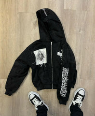 Embroidered Cross Zip Up Hoodie