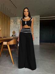 Deep V Square Collar Wide Leg Pants Set
