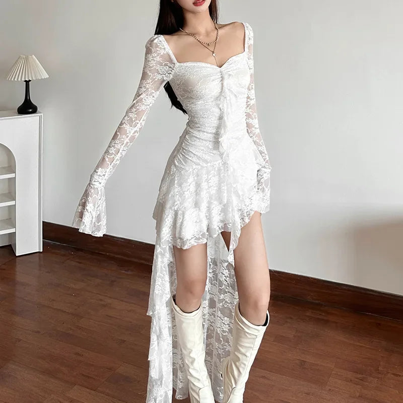 Flare Sleeve Square Neck A-Line Lace Dress Secondary image