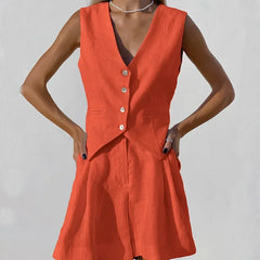 Linen Sleeveless Vest Short Suit