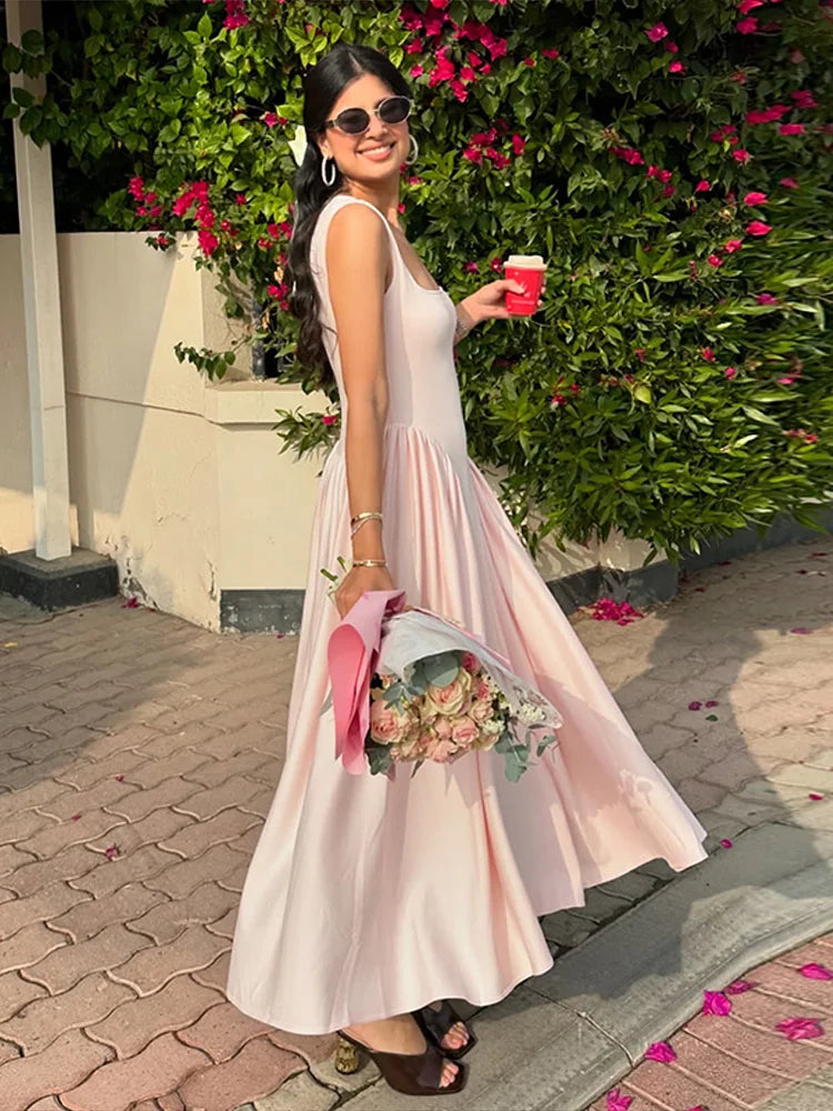 Solid Pleated Square Neck Midi Dress Secondary image
