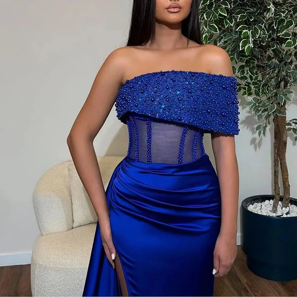 Blue Satin A-Line Prom Dress Secondary image