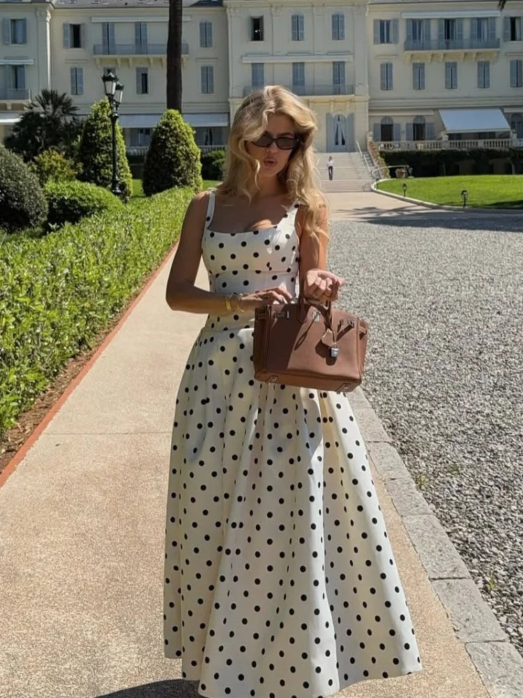 Polka Dot Square Neck Lotus Hem Silk Dress Main image