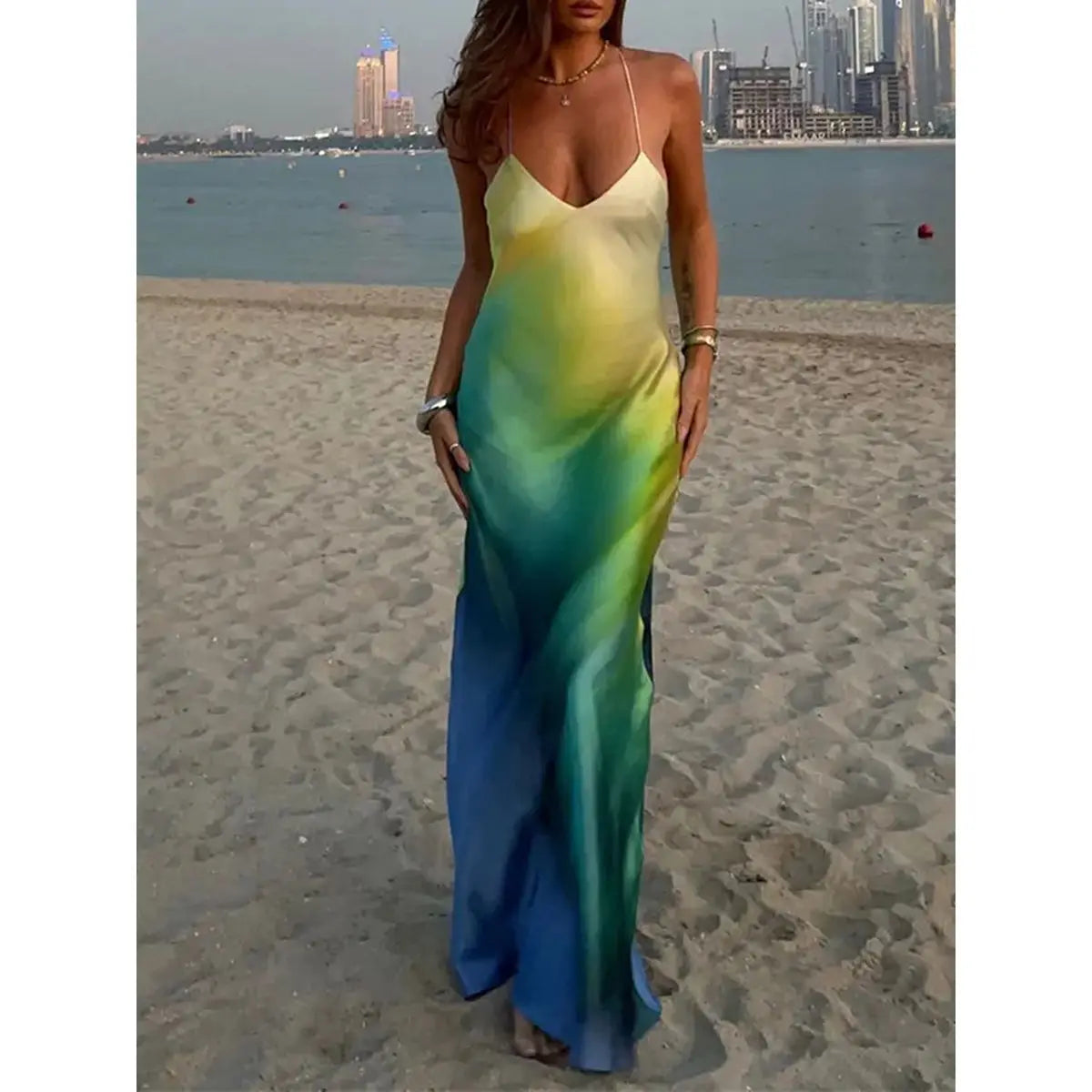 Gradient Cami V-neck Backless Maxi Dress Main image