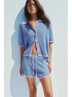 Patchwork Polo Drawstring Knit Set
