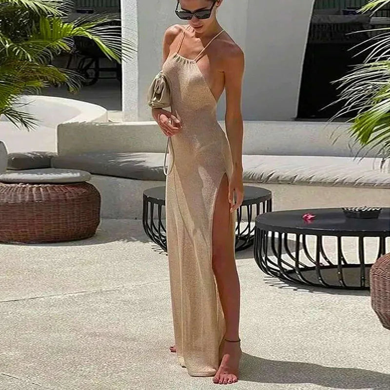 High Slit Knitted Suspender Maxi Dress Main image