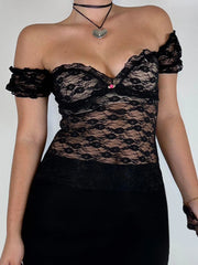 Sexy See-Through Square Collar Crop Top