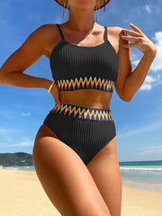 White Patchwork Push Up Two Piece Swim Sets