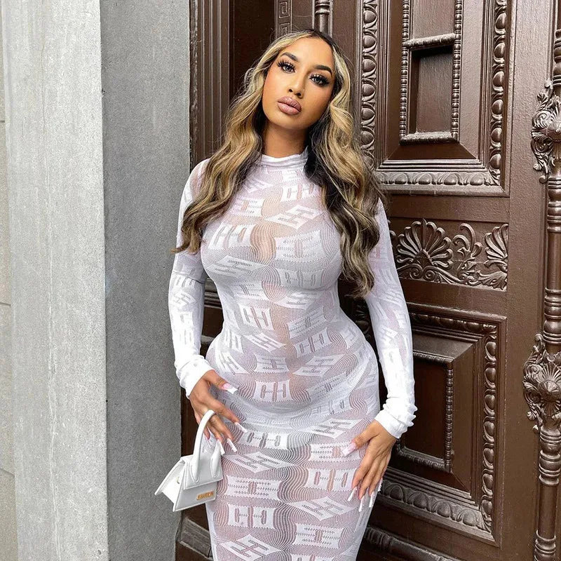 Sheer Sleeve Bodycon Long Party Dress Main image