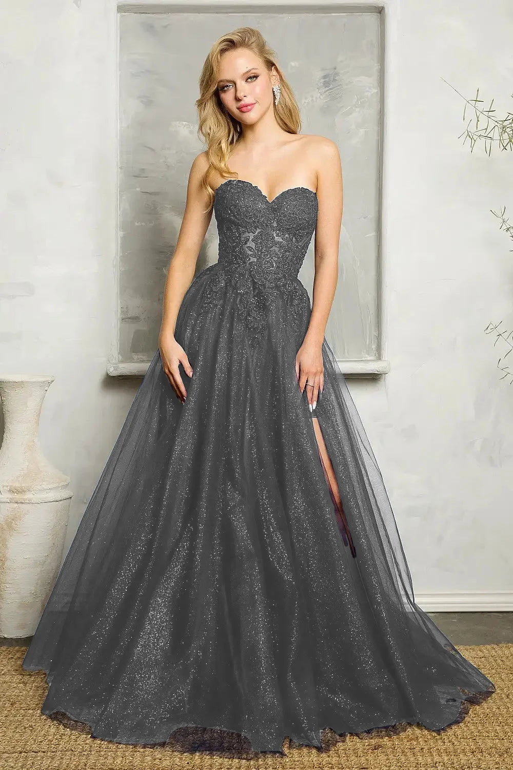 Navy Blue Lace Tulle Prom Dress Secondary image