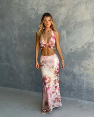 Flower Print Halter Neck Cover-ups Three Piece Swim Sets