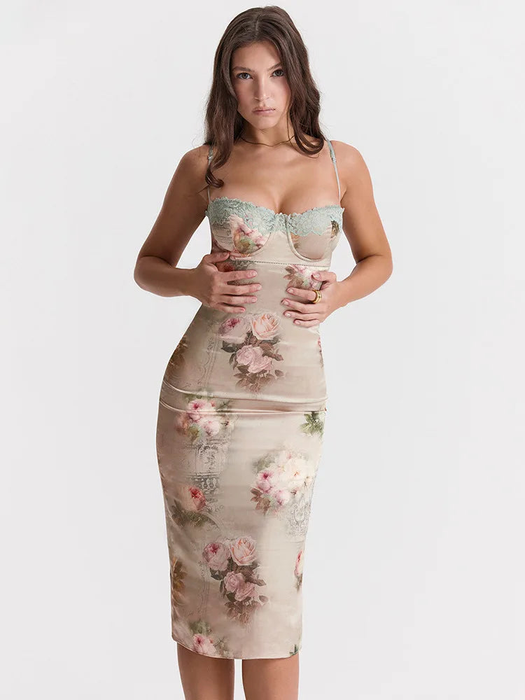Lace Print Spaghetti Strap Midi Dress Secondary image