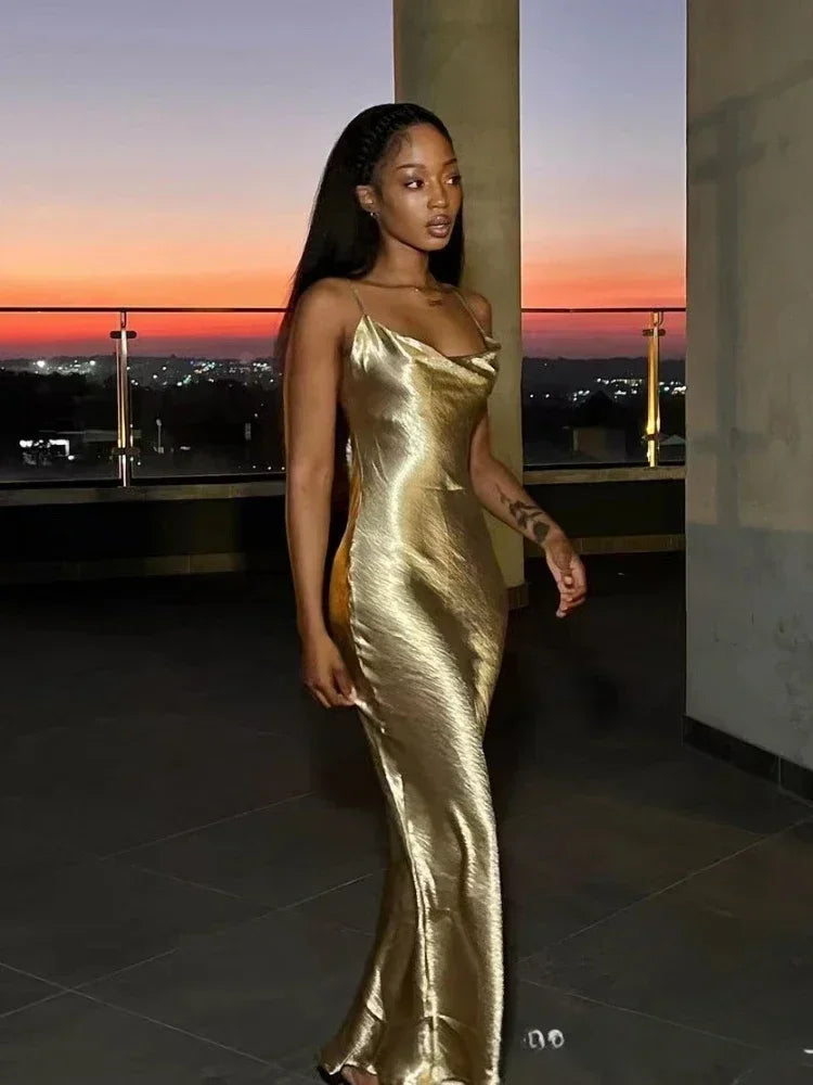 Elegant Satin Backless Spaghetti Strap Slip Dress Secondary image