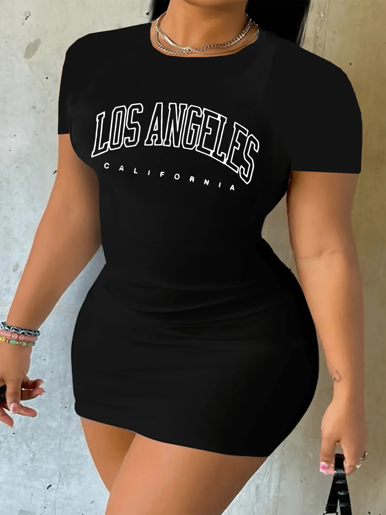 Letter Print Slim Fit Short Sleeve Mini Dress Main image