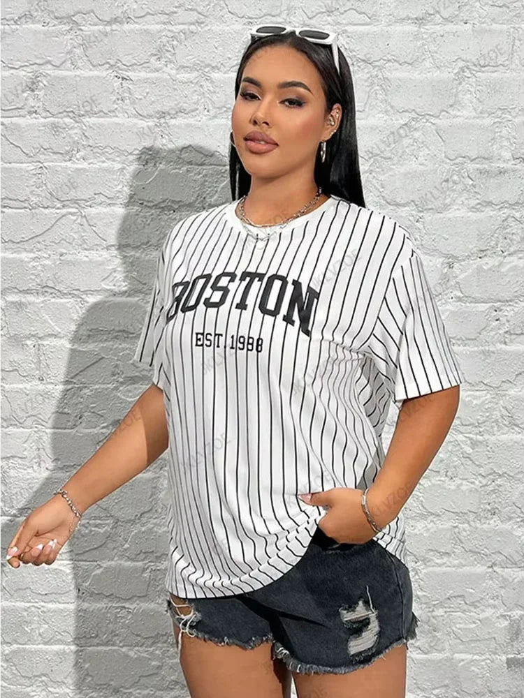 Stripe Print Oversized T-shirt Secondary image