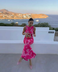 3D Flowers Sleeveless Party Midi Dress