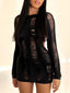 Cutout Knit Long Sleeve Wrap Mini Dress